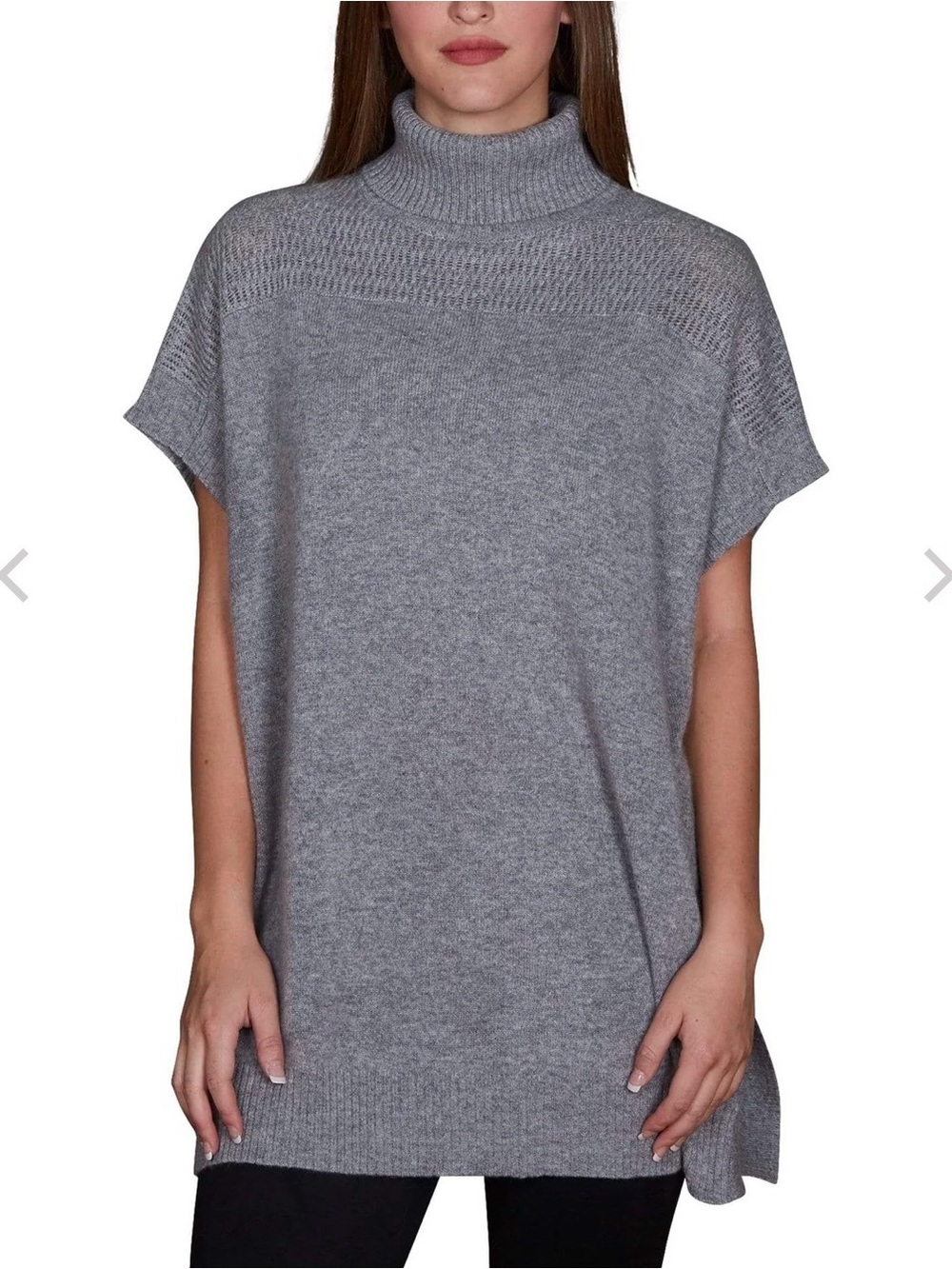 Velvet by Graham & Spencer Gray Cashmere Turtleneck Cap -Sleeve Poncho Sweater